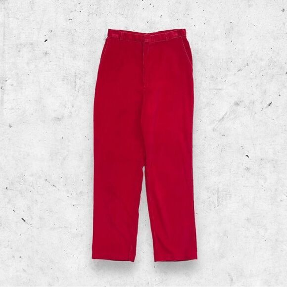 Hartwell Pants - Vtg 80s Hartwell Red Corduroy Pants, Flat Front, Talon Zipper Straight Leg 14 28